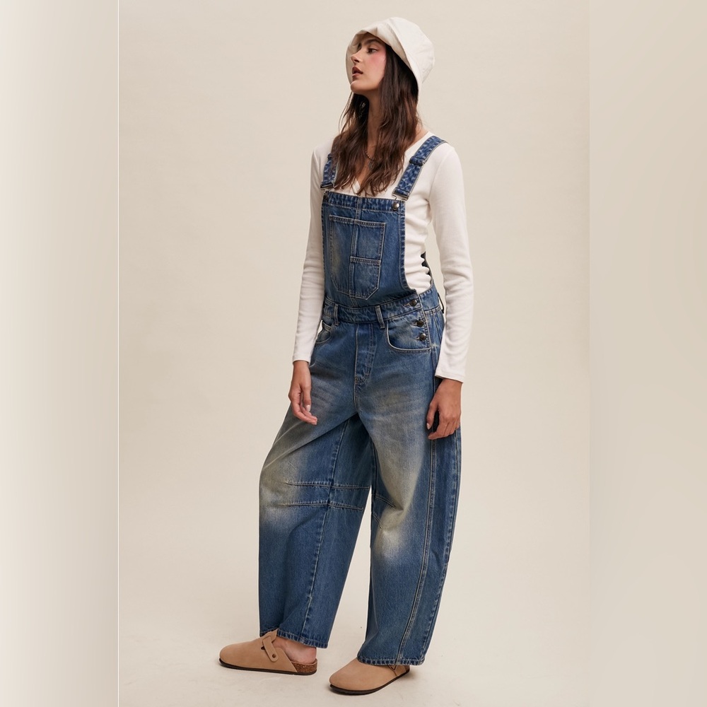 Listicle Blue Denim Wide-Leg Overalls #1 - Picture 5 of 6
